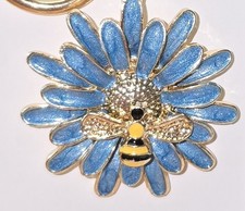 Blue Enamel Flower Bee Goldtone Purse Bag Charm Keychain Gifts