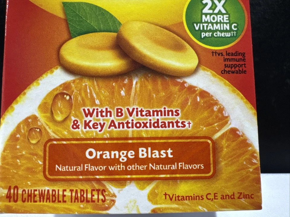 2x Emergen-C 1000mg vitamina C natural sabor explosão de laranja 40 comprimidos mastigáveis - Imagem 3 de 4