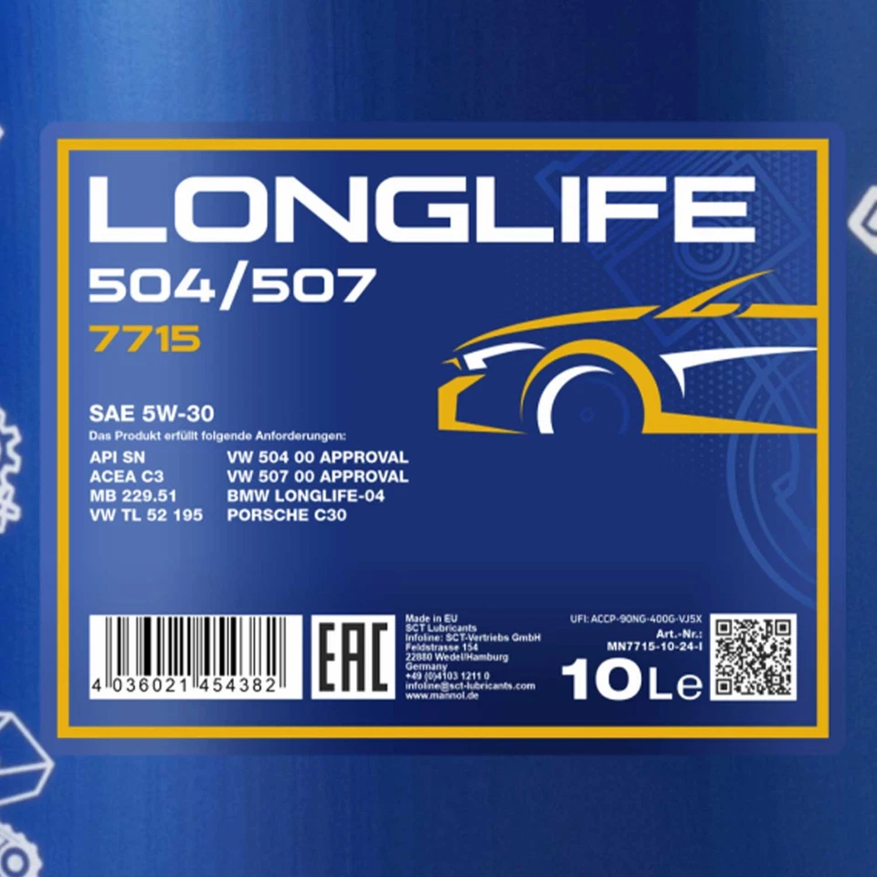 Huile Moteur MANNOL 5W30 504.00 507.00 LL-04 229.51 Longlife API SN 10 Litres - Photo 4/4