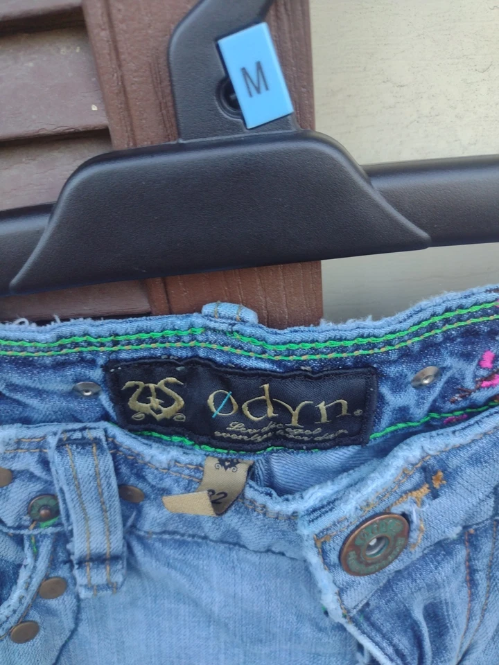Y2K Odyn Diseñador Dragón Bordado Jeans de cintura baja para mujer de 32" Foto 4 de 4