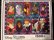 Disney Villains 1500 Piece Puzzle Ceaco Stained Glass Style COMPLETE 32x24 USA