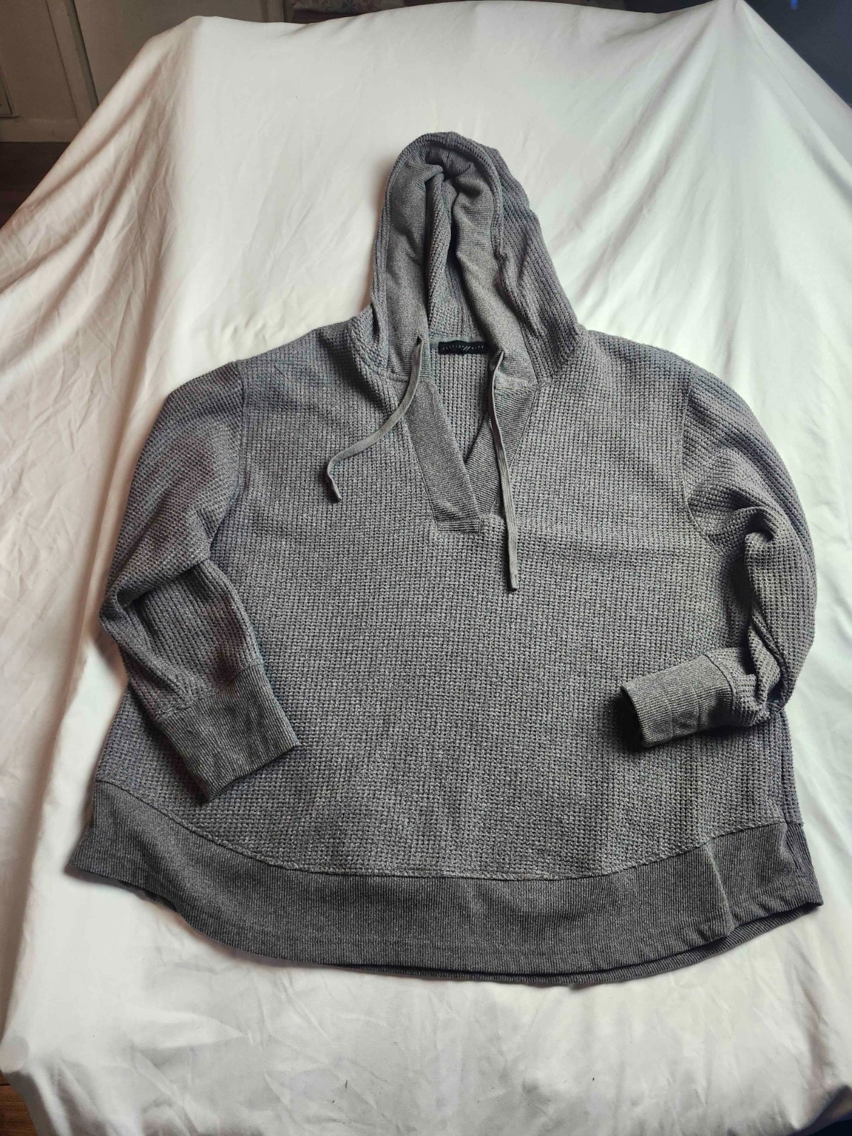 Jane And Delancey Hoodie Shirt Womens Size 2X Gray Waffle Knit Thermal Pullover