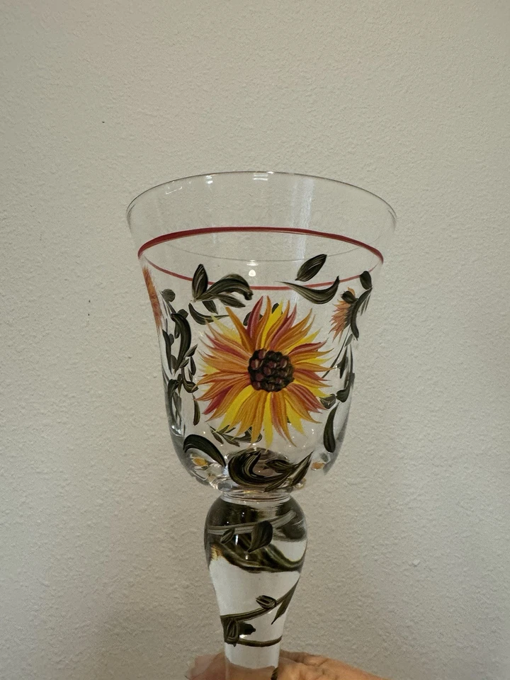 4 CERTIFIED INTERNATIONAL Wine Glasses  Sunflowers Hand Painted Mary Beth Baxter - Image 3 of 4