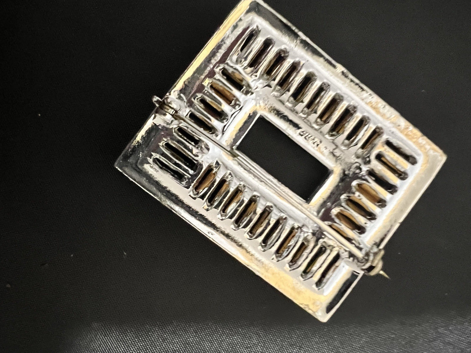 Vintage Rectangular Rhinestone Frame Brooch Silve… - image 2