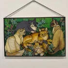 Tiffany Style Painted Stained Glass Art Vintage Joan Baker “Tiffany Cats” VTG