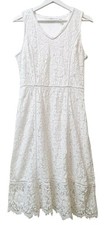 Isaac Mizrahi Live Womens Midi Dress White Floral Lace Overlay Sleeveless Size S