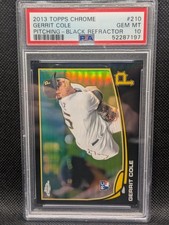 2013 TOPPS CHROME PITCHING-BLACK REFRACTOR GERRIT COLE RC #062/100 PSA 10 POP 11
