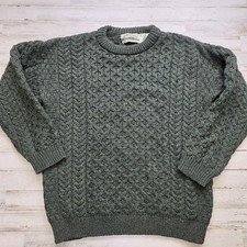 Irish Aran Crafts Chunky Knit Sweater Crew Neck Merino Wool Ireland - MED