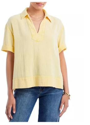 FAHERTY Dream Cotton Gauze Wren Top Sahara Sun Women Small Organic Boxy Boho