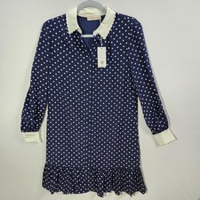 Tory Burch Darling Dress Blue White Polka Dot Shirt Dress Size 0 New with Tags