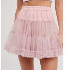 Pink Ruffle Tiered Tulle Tutu Mini Skirt Small