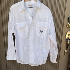 GUESS by Georges Marciano Men's White Solid Woven Button-Up, Vintage Medium