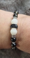 Armband Perlen rund Schwarz/Weiß elastisch 