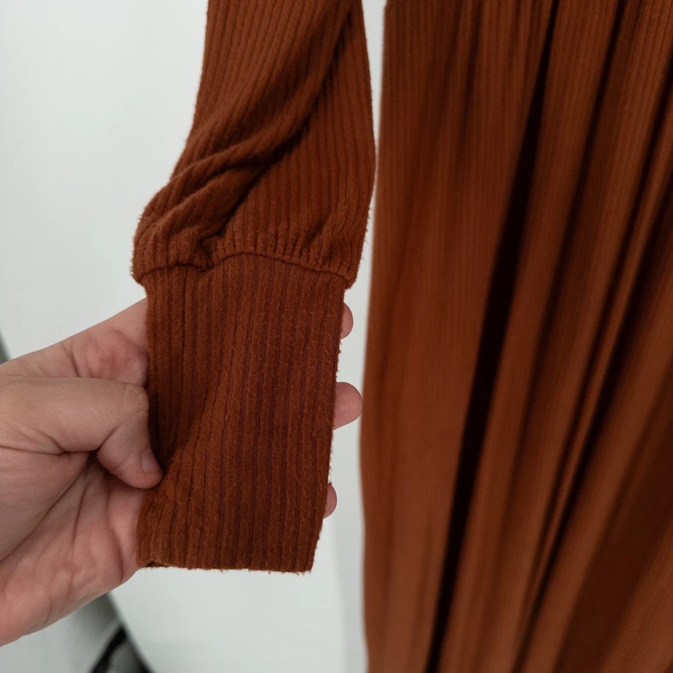 Maxi Vestido Dolan Marrón Acanalado Manga Larga XS Marrón Anthropologie Acogedor Otoño Boho Foto 3 de 4