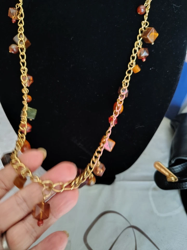 Collar de cadena Joan Rivers tono dorado cuentas de piedras preciosas de vidrio facetado multicolor Foto 3 de 4