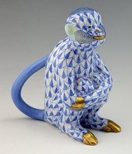   HEREND MINT Monkey Blue Fishnet Figurine