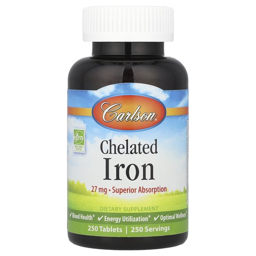 Carlson Labs Chelated Iron 250 Tablets Gluten-Free, Milk-Free,