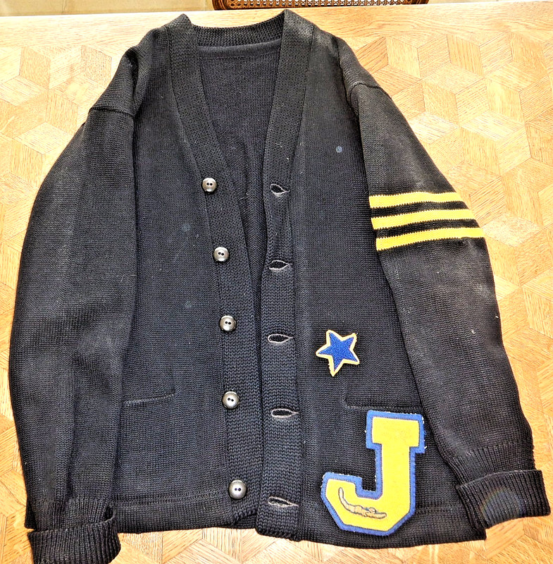 Early 50s Letterman Navy Blue Cardigan Sweater Block “J” Jefferson High School