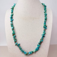 Blue Stone Chip Necklace Southwest Western Long Boho Statement