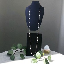 White Cultured Pearl Sautoir Necklace 925 Sterling Clasp Chain Long 76  8x12mm