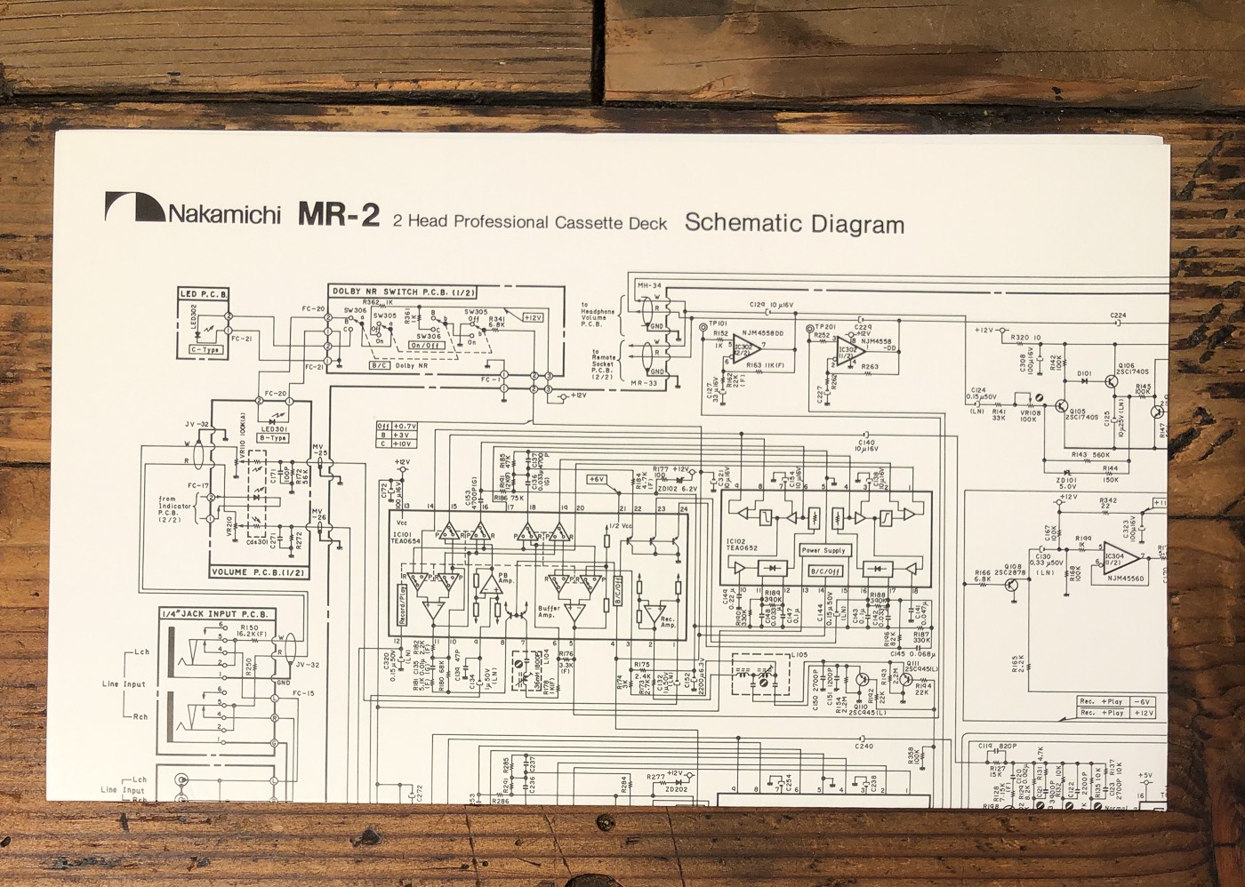 Nakamichi MR-2 Cassette Deck Fold Out Schematic *Original*