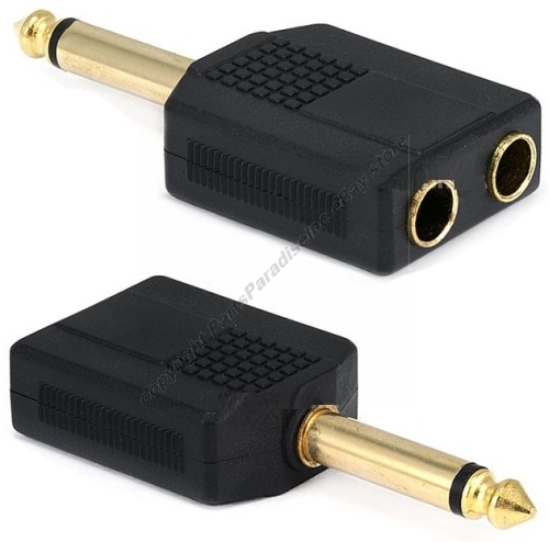 Adaptateur de câble audio/guitare/PA/Micro mono 1/4"Y 1* mâle ~ 2* femelle, 6,3 mm {OR - Photo 1/1