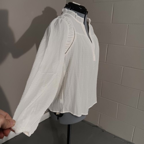 Loft Damen Cutout transparent V-Ausschnitt Langarm Tunika Bluse weiß Größe Small NEU - Bild 2 von 8