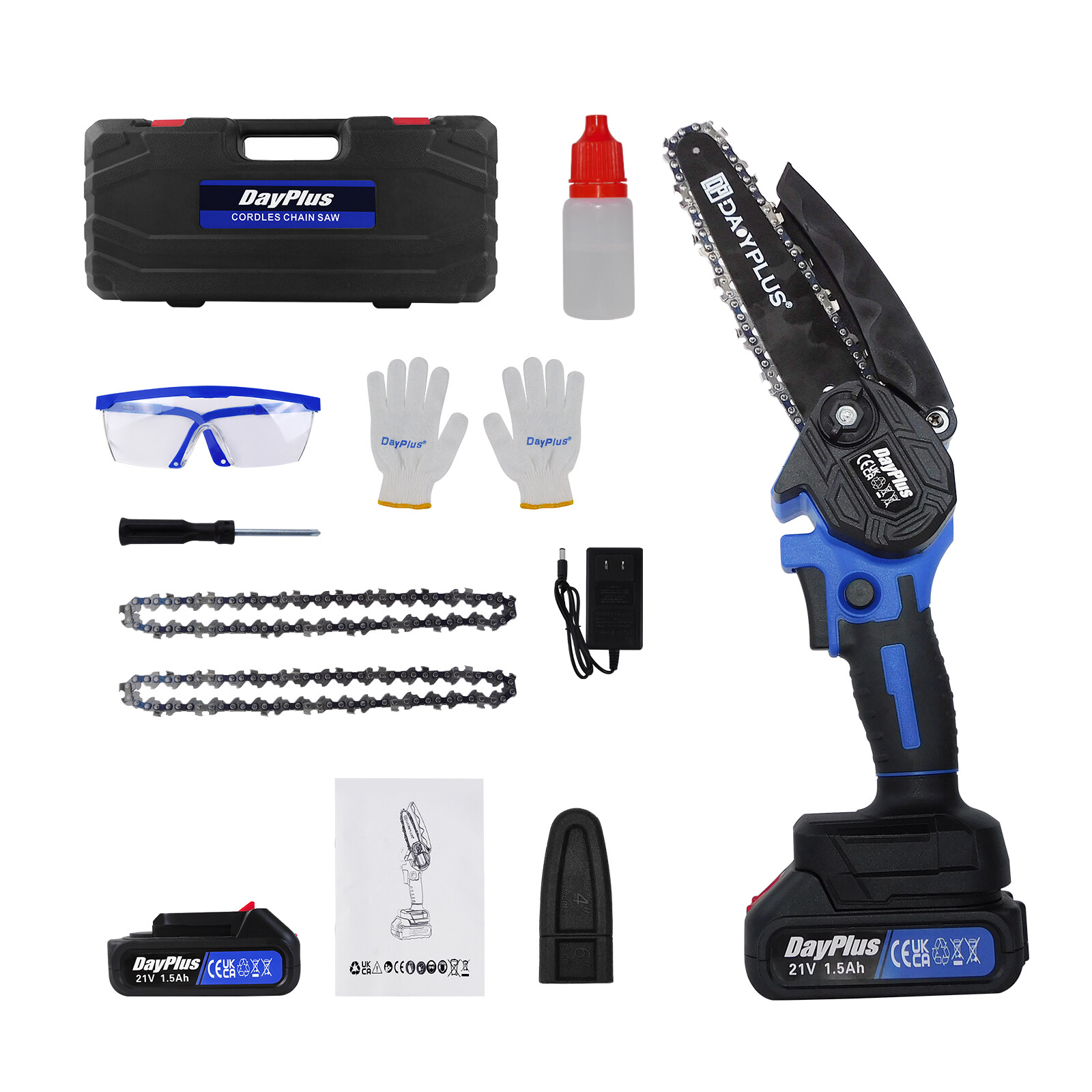 Cordless Mini Chainsaw Electric Chain Saw 21V 6" 1000W Wood Cutter Cutting Tool