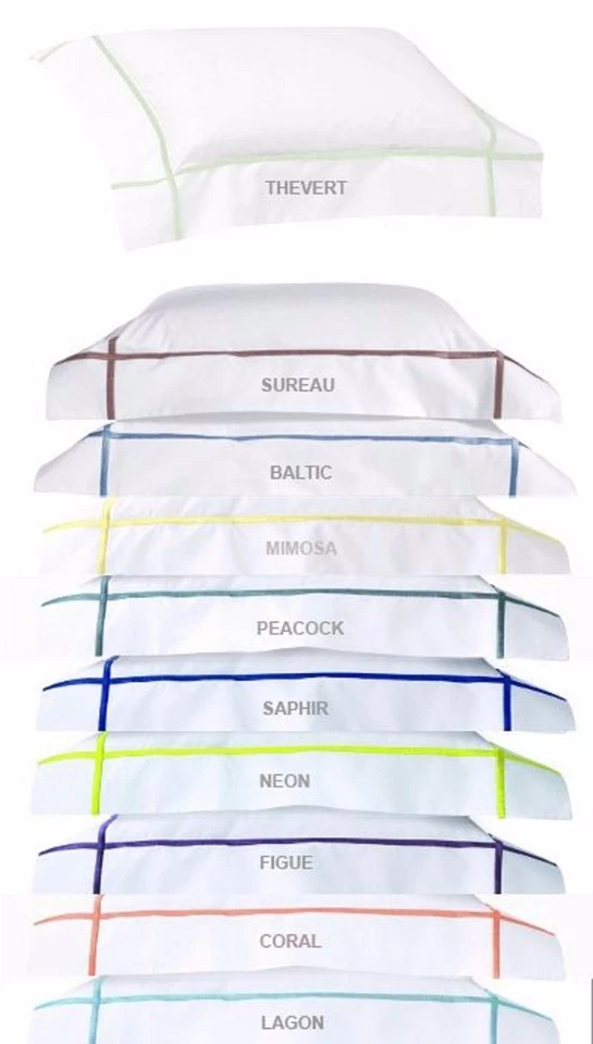 Juego de edredón Yves Delorme Athena White Queen 3 piezas rayas Aqua Lagon percal NUEVO Foto 4 de 4