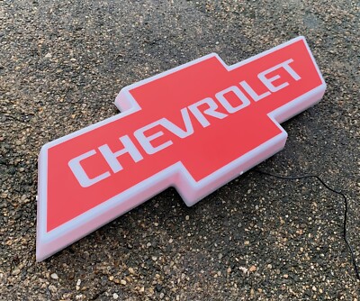 CHEVROLET CHEVY SCHILD LED BELEUCHTET LICHTKASTEN GARAGE BENZIN FLIEGE EMBLEM BADGE