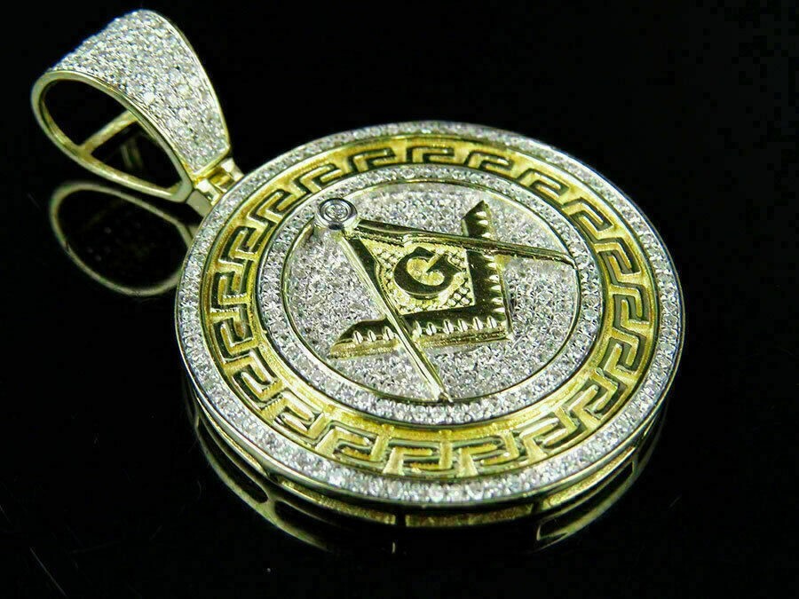 Masonic Medallion Style 3.00Ct D VVS1 Diamond Pendant Charm 10K Yellow Gold Over