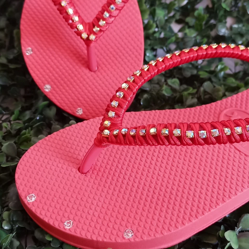 Chanclas de playa sandalia de verano para mujer hechas a mano regalo perfecto chanclas color rojo Foto 4 de 4
