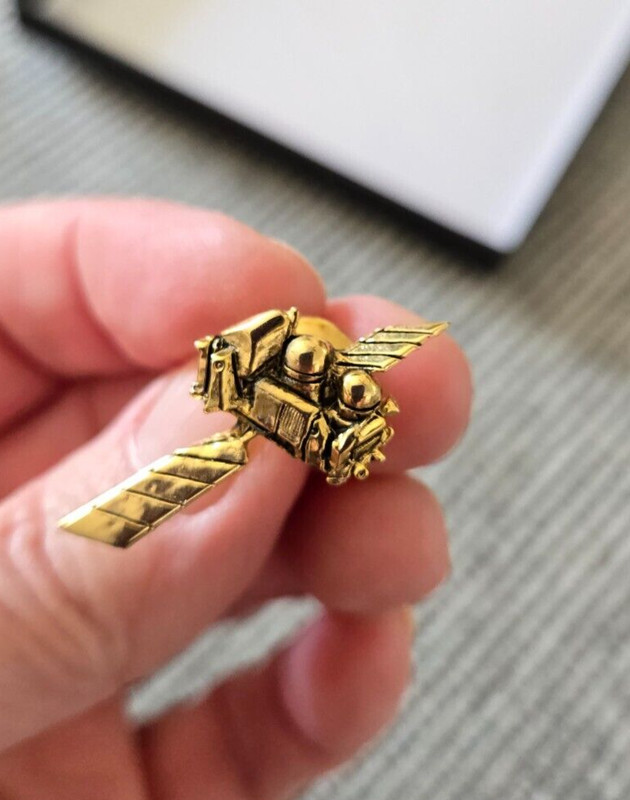 Space Satellite Exploration Pin Gold Tone Vintage Space Pin Lapel