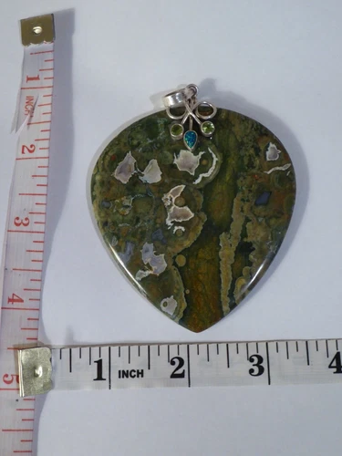 Large Stone Green Pendant with silver and gem stones