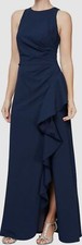 Alex Evenings Women's Blue Long Cascade Ruffle Sleeveless Dress Size 6
