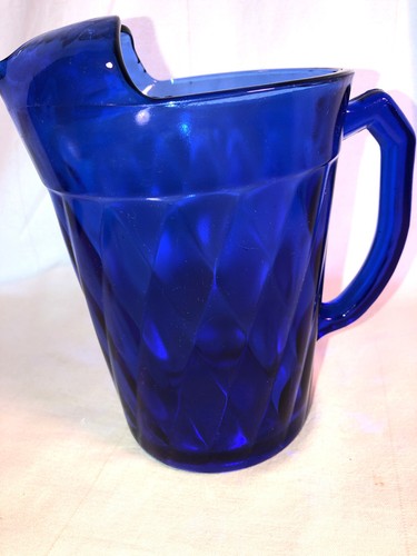 Blue Diamond Pattern Ic Lip Pitcher Depression Glass Mint - Picture 3 of 5