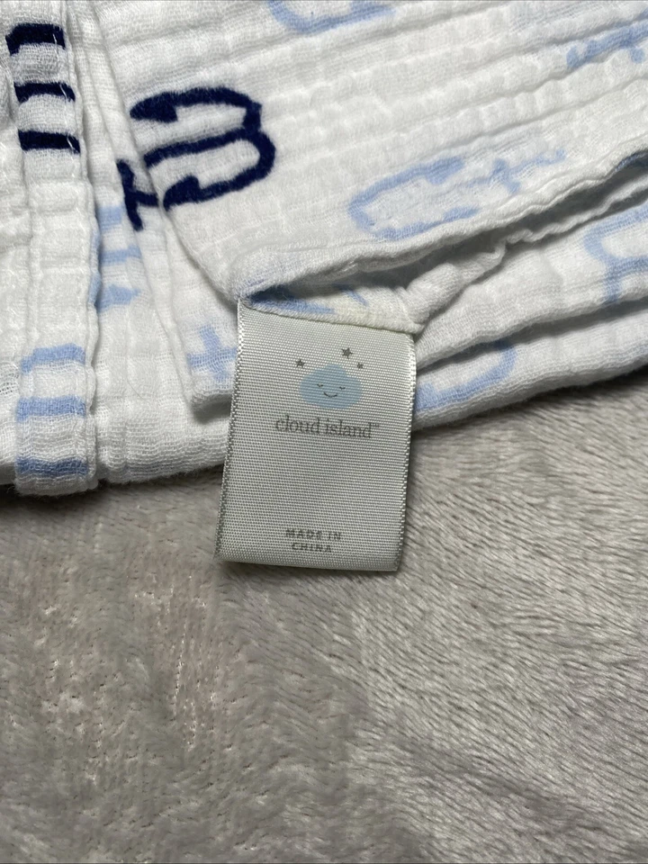 Manta Cloud Island Baby Swaddle Anclas Azules Muselina Blanca Náutica Lovey 47x47 Foto 3 de 4