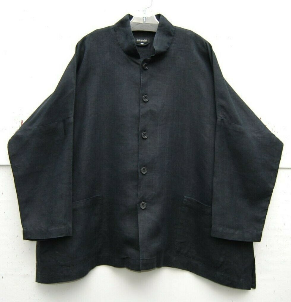 Eskandar BLACK Linen Imperial Collar 31
