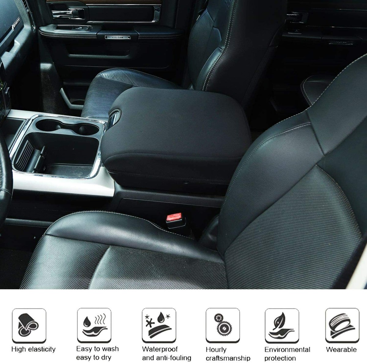 Leather Console Lid Cover For 2002-2008 Dodge Ram 2500 - Microfiber Leather, Black 10 thumbnail image