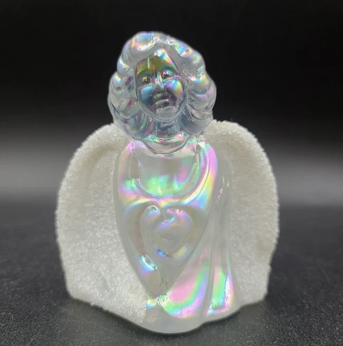 Vintage Fenton Glass Guardian Angel Sugared Wings 3 1/2" Irridescent Body