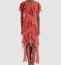 575 Badgley Mischka Women's Red High-Low Tiered Ruffle Gown Dress Size 2