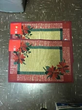 Lot Of 2 Poinsettia Christmas Rugs 18.5x27” Essential Home Kmart