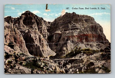 Postcard SD Bad Lands South Dakota Cedar Pass vintage mountain bridge WB Perkins