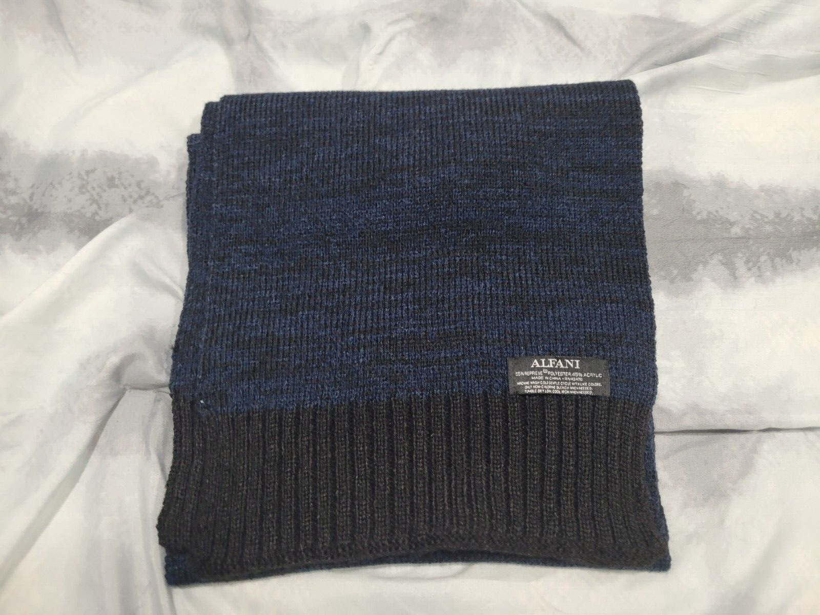 ALFANI Navy Blue Black Winter Knit Scarf