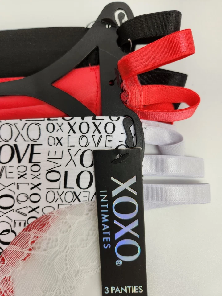 Paquete de 3 bragas descaradas de encaje trasero S M XOXO para mujer recortes laterales negro blanco coral Foto 3 de 4