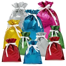 Aluminum Foil Solid Color Drawstring Gift Bags (Set of 10) 