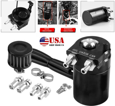 Universal Aluminum Oil Catch Can Kit Reservoir Tank Engine Black Polish Baffled