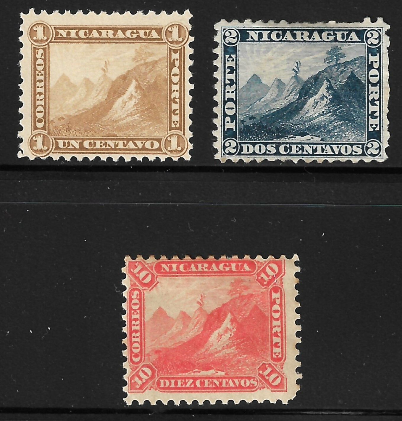 Nicaragua Scott 3, 4, 6 F/VF Unused 1869-1871.