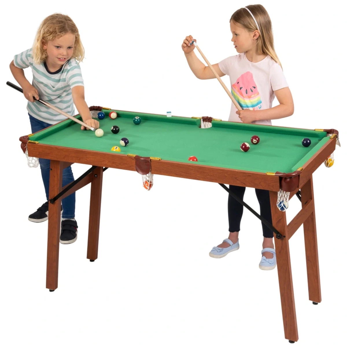 Pool Table Kids Adults Billiard Game w Accessories Foldable Indoor Ball Cue 4Ft
