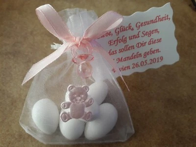 HANDGEFERTIGT Rosa Mandeln Gastgeschenk Taufe Baby Shower,Geburt, Baby Party Tischdeko